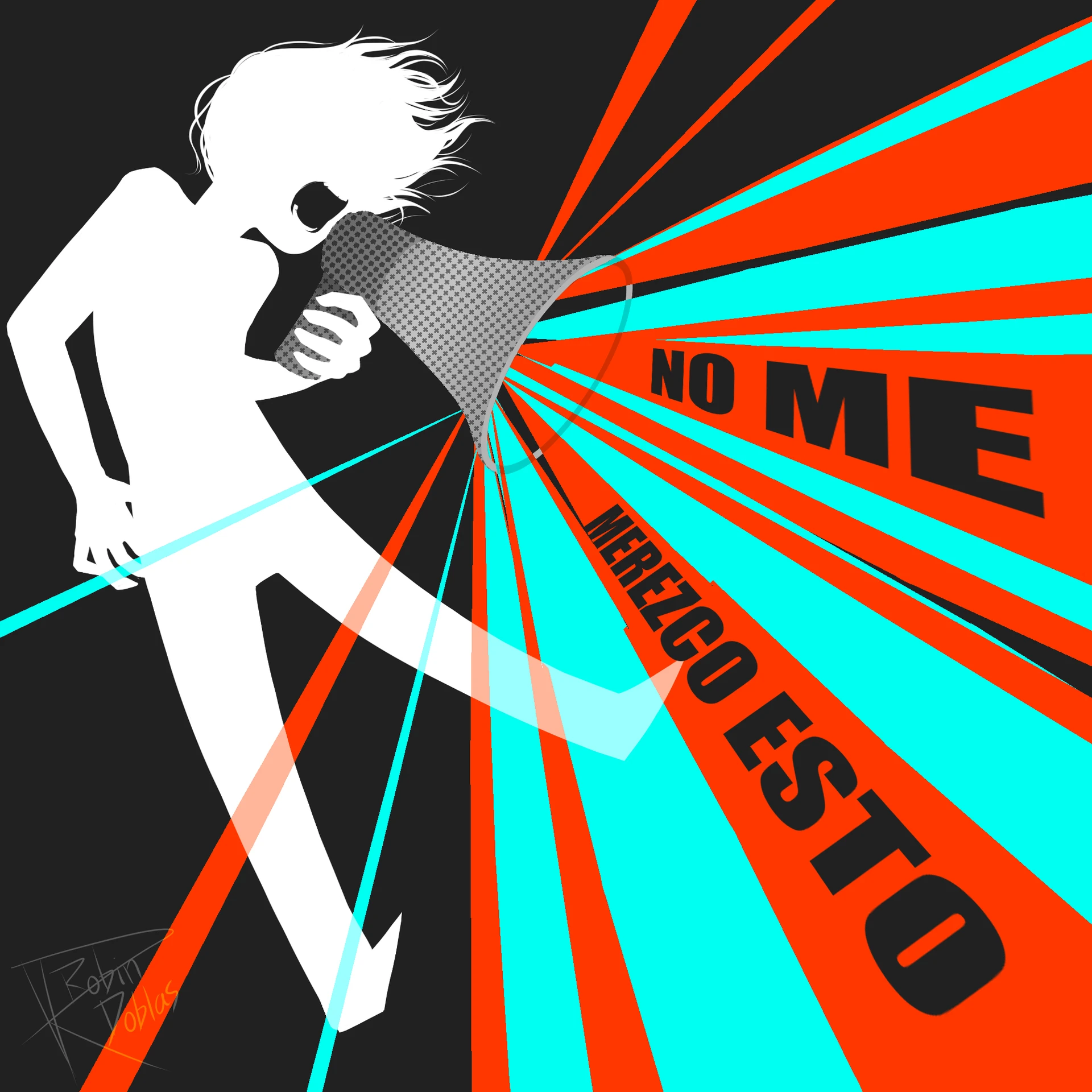 Ilustración digital de una silueta blanca gritando en un megáfono.