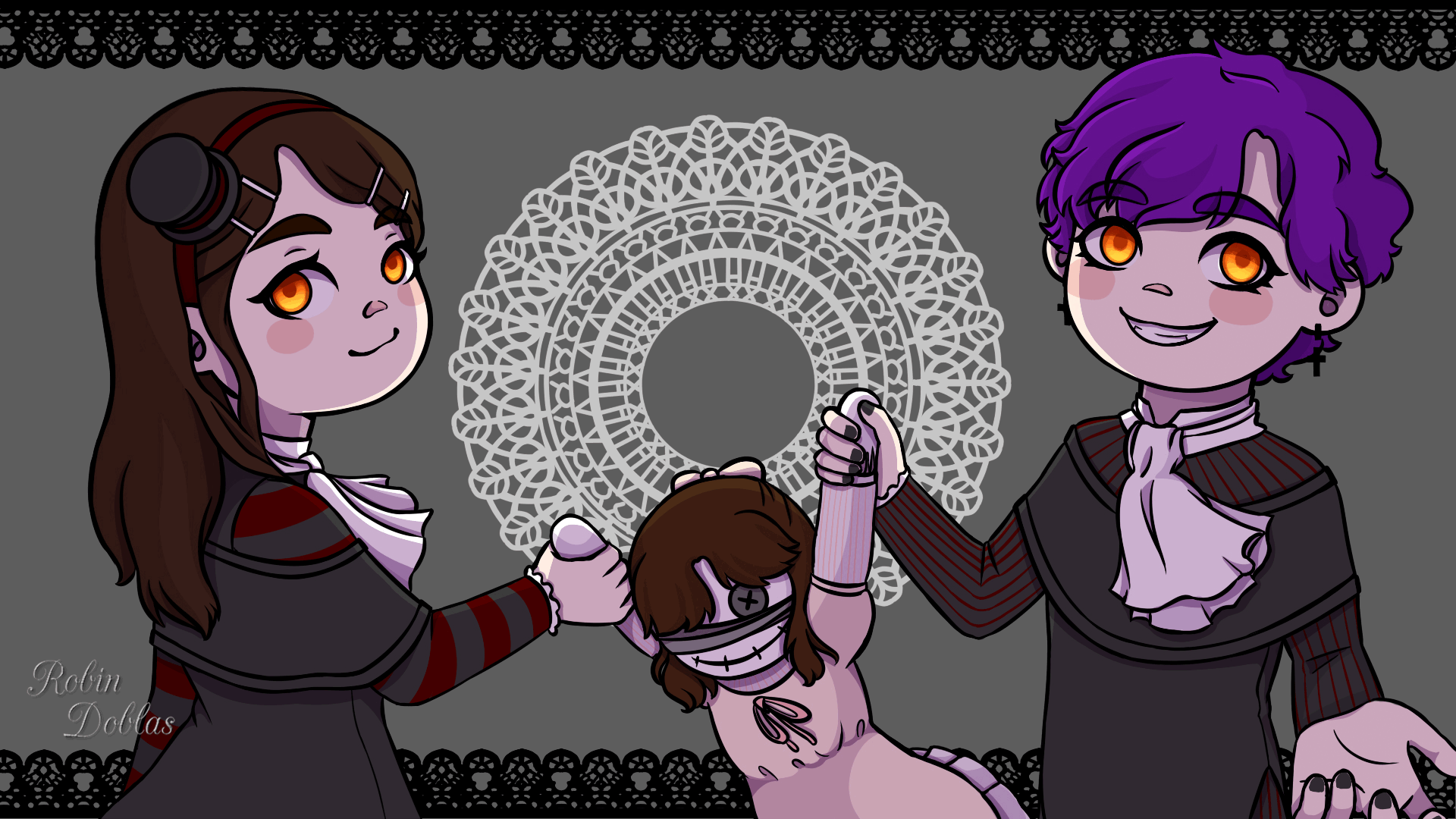 Ilustración digital en estilo chibi inspirado en la canción Trick and Treat de vocaloid